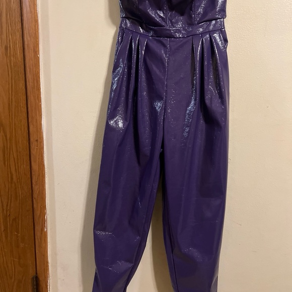 Vibrant M.I.U. Purple Faux Leather Strapless Jumpsuit NWT Size S Women's Casual - Picture 6 of 14